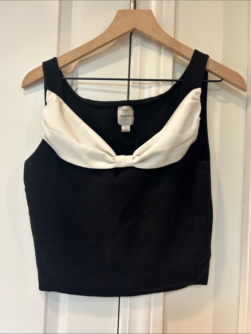 Maeve Black Tank with White Bow Accent